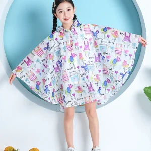 Poncho de Pluie Enfant Imperméable Blanc motif animaux – Cape Légère avec Capuche pour École et Extérieur