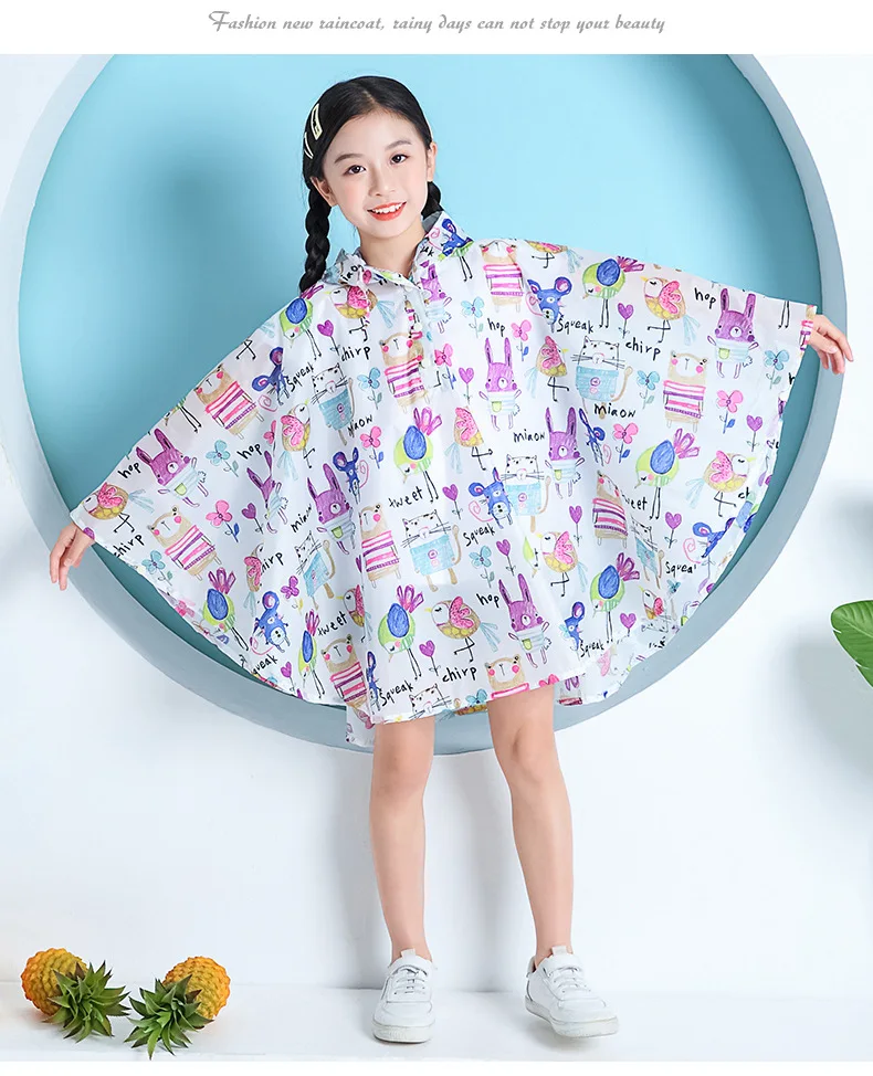 Poncho de Pluie Enfant Imperméable Blanc motif animaux – Cape Légère avec Capuche pour École et Extérieur