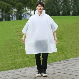 Poncho de Pluie Premium Blanc Réutilisable – Protection Épaissie avec Capuche à Cordon