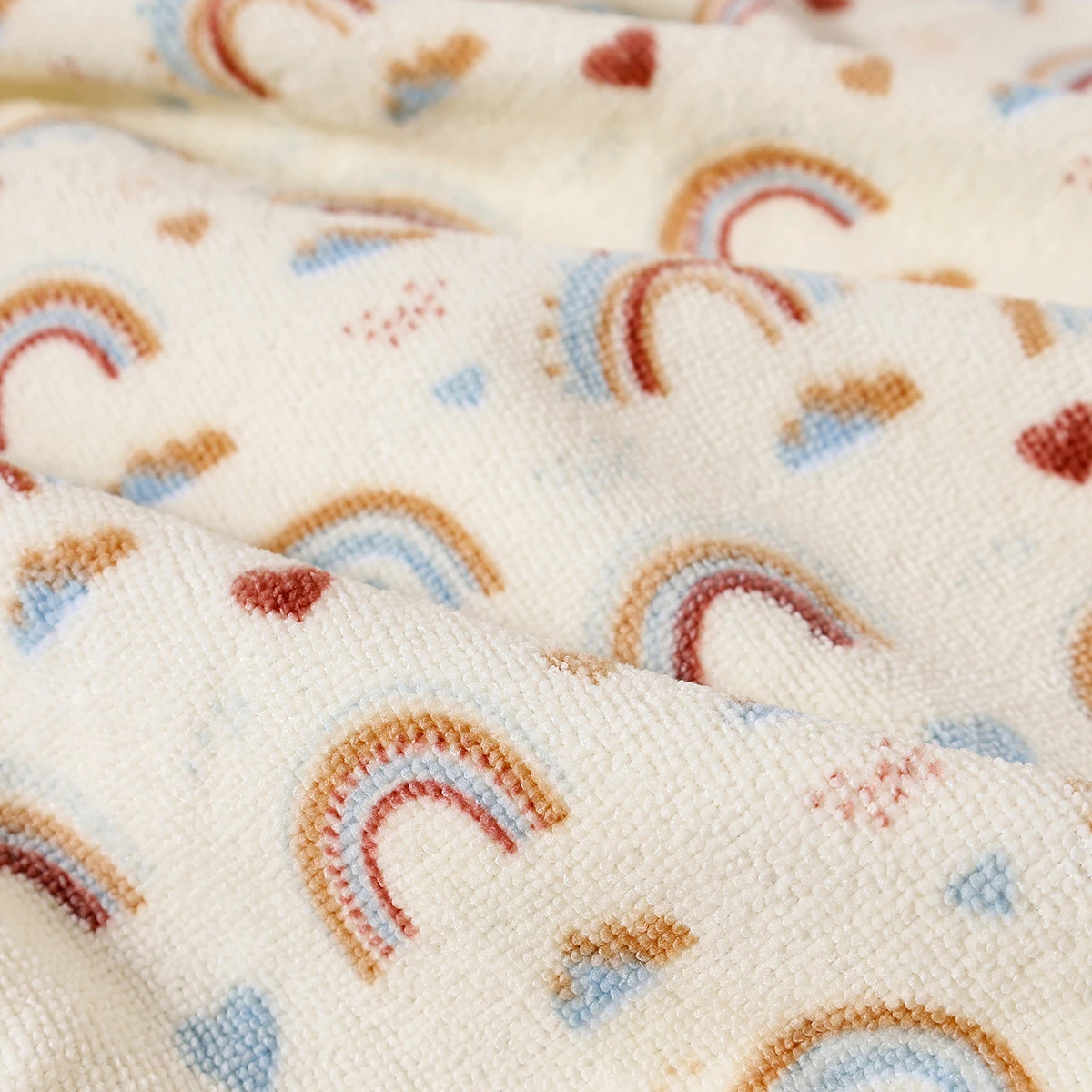 Poncho de Bain à Capuche Beige pour Enfants – Serviette de Plage/Peignoir avec Imprimés Arc en Ciel – Image 2