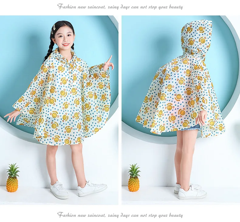 Poncho de Pluie Enfant Imperméable Jaune motif sourire – Cape Légère avec Capuche pour École et Extérieur – Image 4