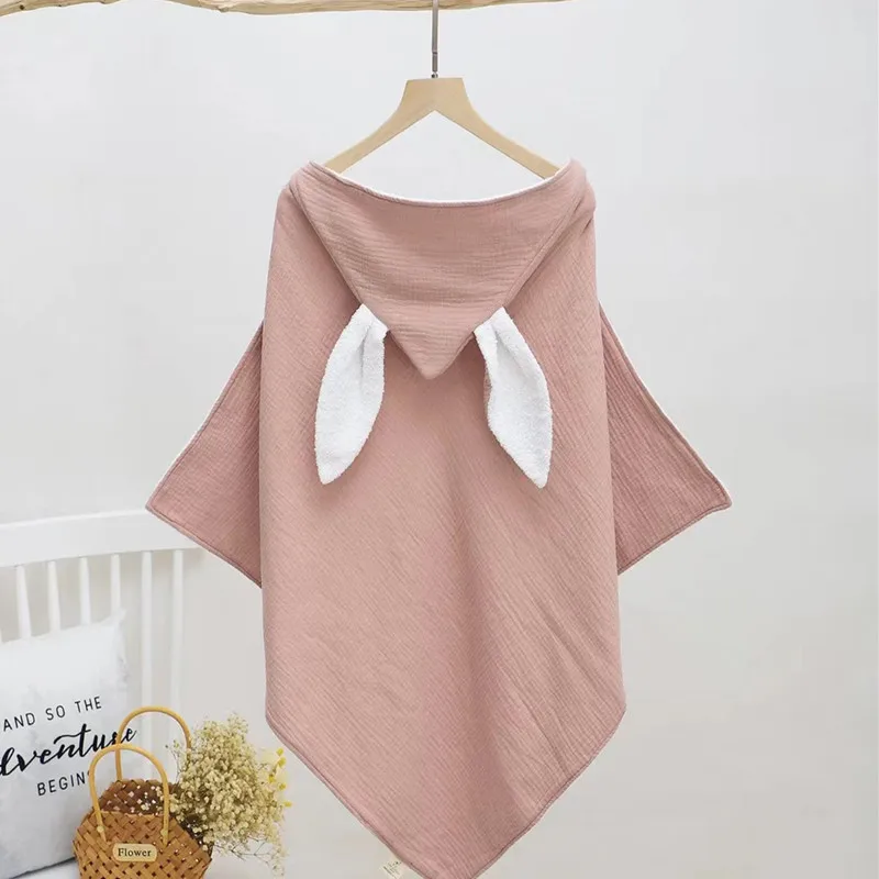 Serviette de Bain Bébé à Capuche Rose en Coton – Cape Douce avec Oreilles de Lapin, Peignoir et Couverture d’Enveloppement pour Nouveau‑Nés et Enfants – Image 3