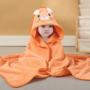 Serviette Cape Bébé Animal Orange chat – Cape Multifonction Douce et Absorbante
