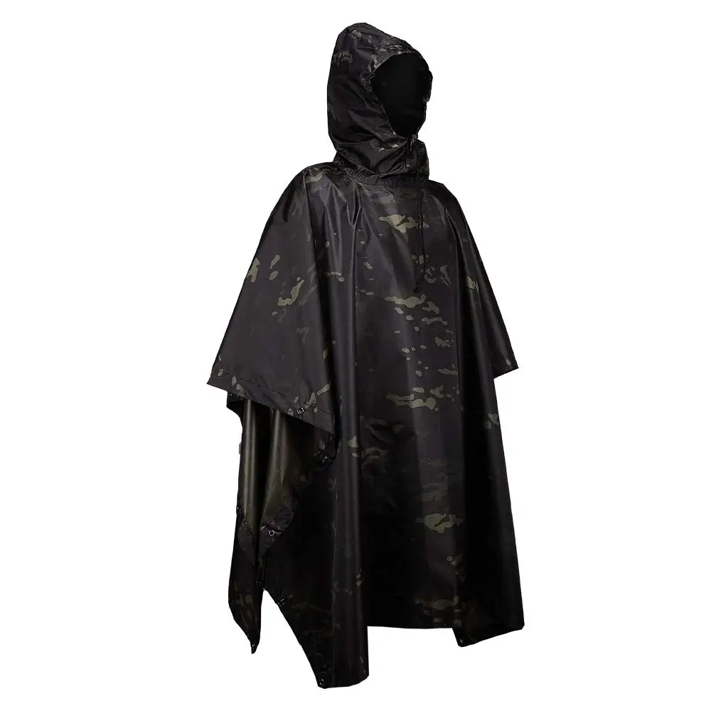Poncho Militaire Tactique Camouflage 3-en-1 CP-Black – Imperméable, Pliable et Multifonction pour Randonnée, Moto et Survie