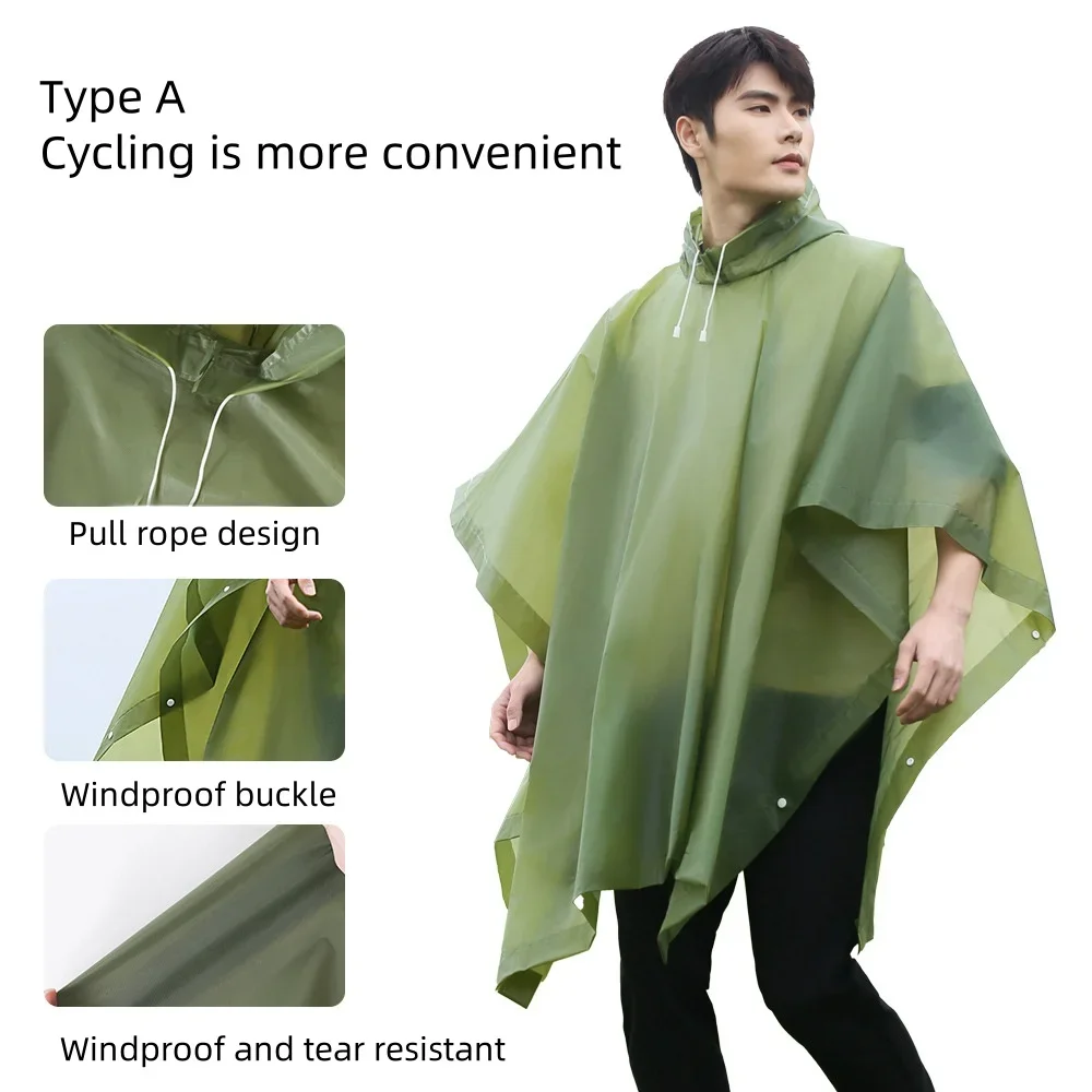 Poncho de Pluie Premium Vert Réutilisable – Protection Épaissie avec Capuche à Cordon – Image 2