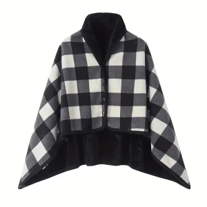Poncho Châle Polaire Noir en Flanelle Douce – Couverture d'Épaule Portable pour le Bureau et la Détente