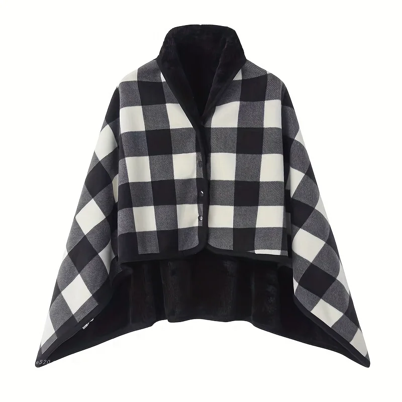 Poncho Châle Polaire Noir en Flanelle Douce – Couverture d'Épaule Portable pour le Bureau et la Détente