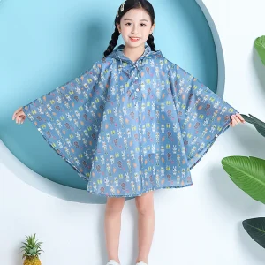 Poncho de Pluie Enfant Imperméable Bleu motif lapin – Cape Légère avec Capuche pour École et Extérieur
