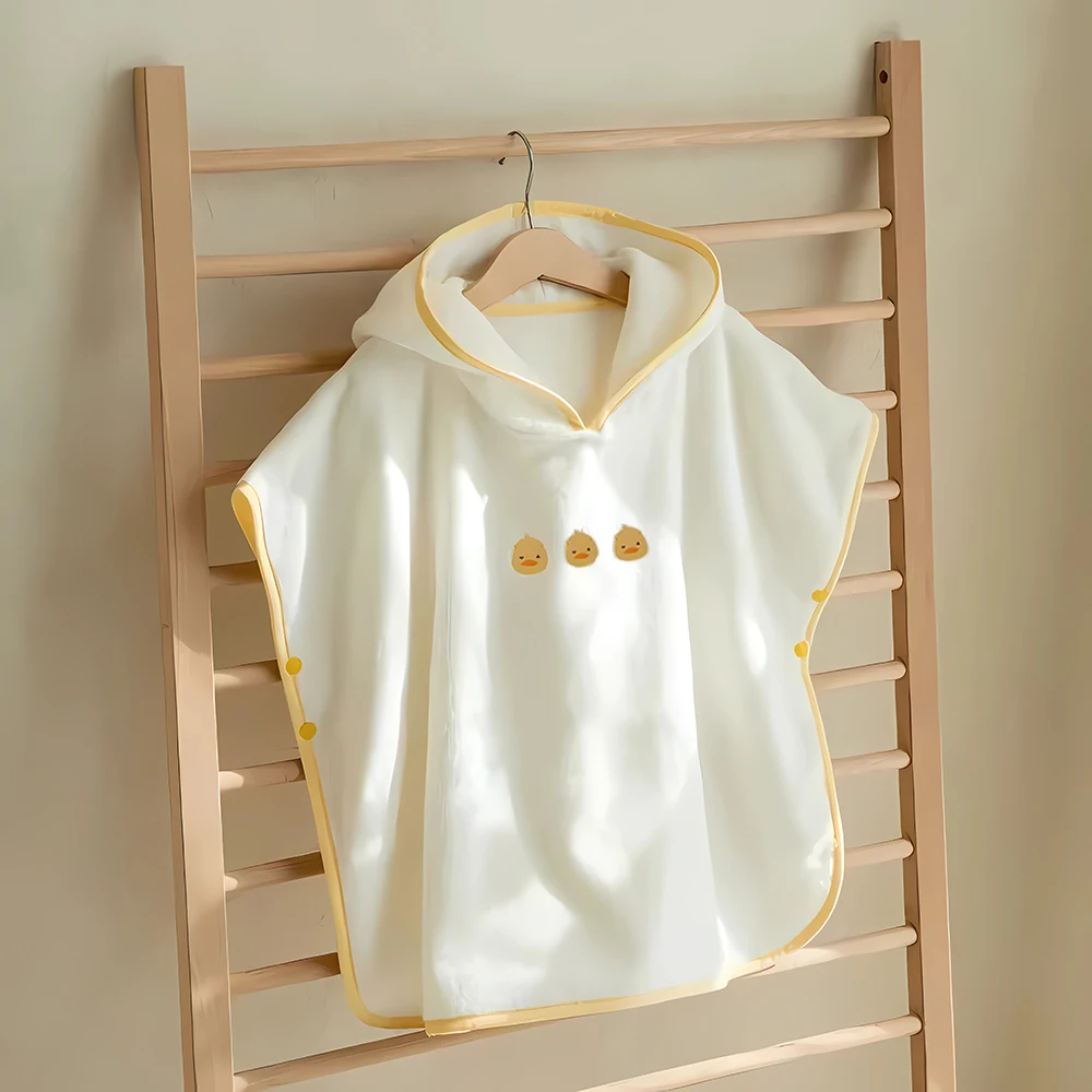 Poncho de Bain Bébé Blanc en Velours – Serviette à Capuche Ultra-Douce, Motif Canard, Enveloppement Chaud pour Nouveau-Nés et Enfants – Image 2