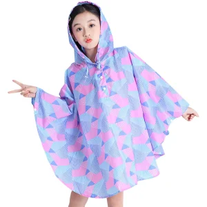 Poncho de Pluie Enfant Imperméable Rose géométrique – Cape Légère avec Capuche pour École et Extérieur