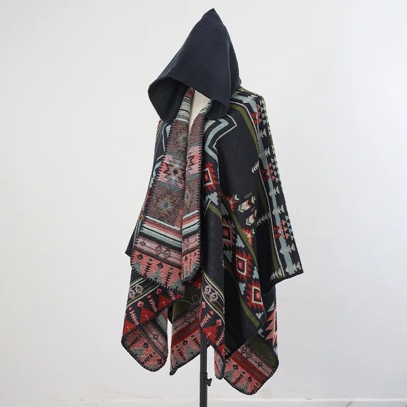 Cape Poncho Homme Bleu Marine Premium – Style Alpaga & Cachemire, Look Ethnique Chic