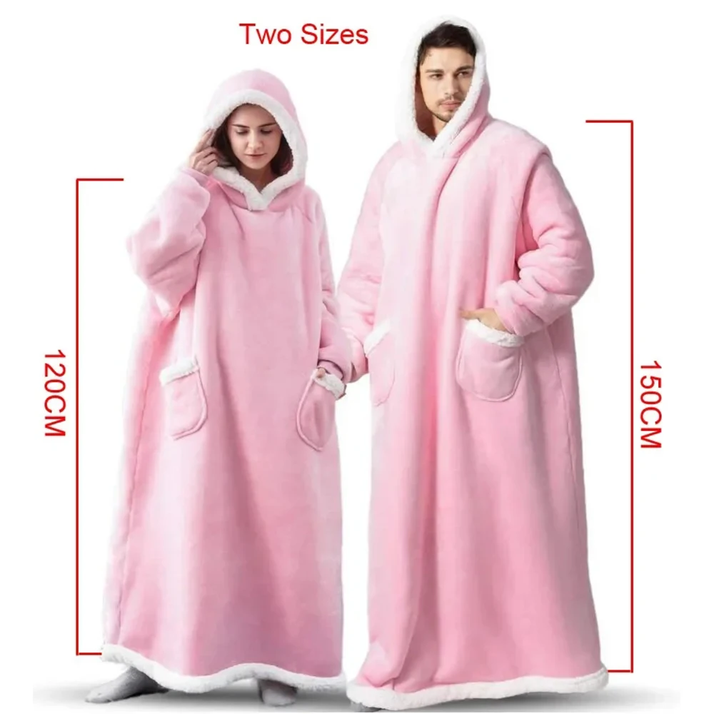 Poncho Polaire Géant Rose à Capuche – Sweat Plaid Oversize Ultra Chaud pour Homme et Femme – Image 2
