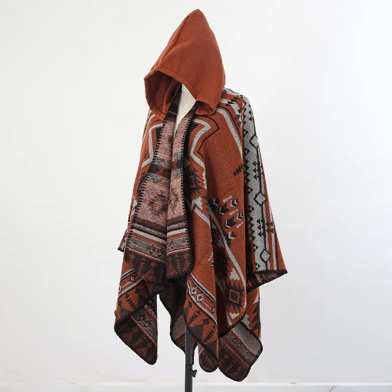 Cape Poncho Homme Marron Premium – Style Alpaga & Cachemire, Look Ethnique Chic
