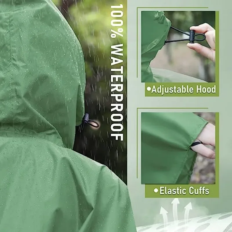 Veste-Poncho de Pluie Imperméable à Capuche Femme Vert – Ultra-Légère, Réutilisable et Idéale pour la Randonnée et l'Outdoor – Image 3