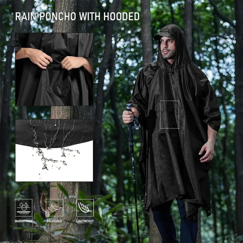Poncho de Pluie Militaire 3-en-1 Noir – Imperméable Multifonction, Abri de Survie & Tapis de Sol pour Randonnée et Camping – Image 10