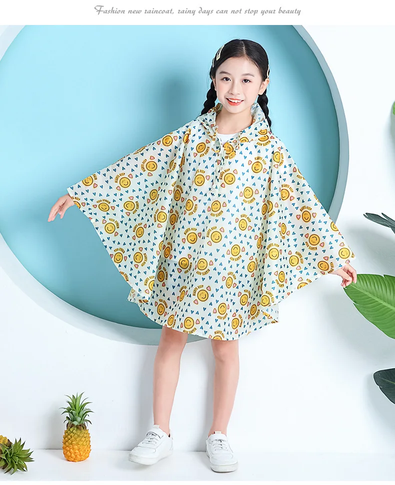 Poncho de Pluie Enfant Imperméable Jaune motif sourire – Cape Légère avec Capuche pour École et Extérieur