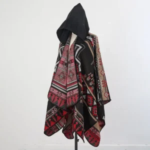 Cape Poncho Homme Noir Premium – Style Alpaga & Cachemire, Look Ethnique Chic
