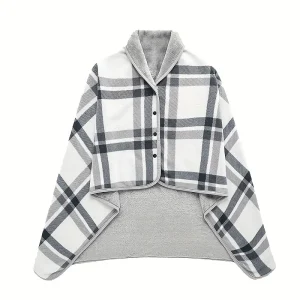 Poncho Châle Polaire Gris blanc en Flanelle Douce – Couverture d'Épaule Portable pour le Bureau et la Détente