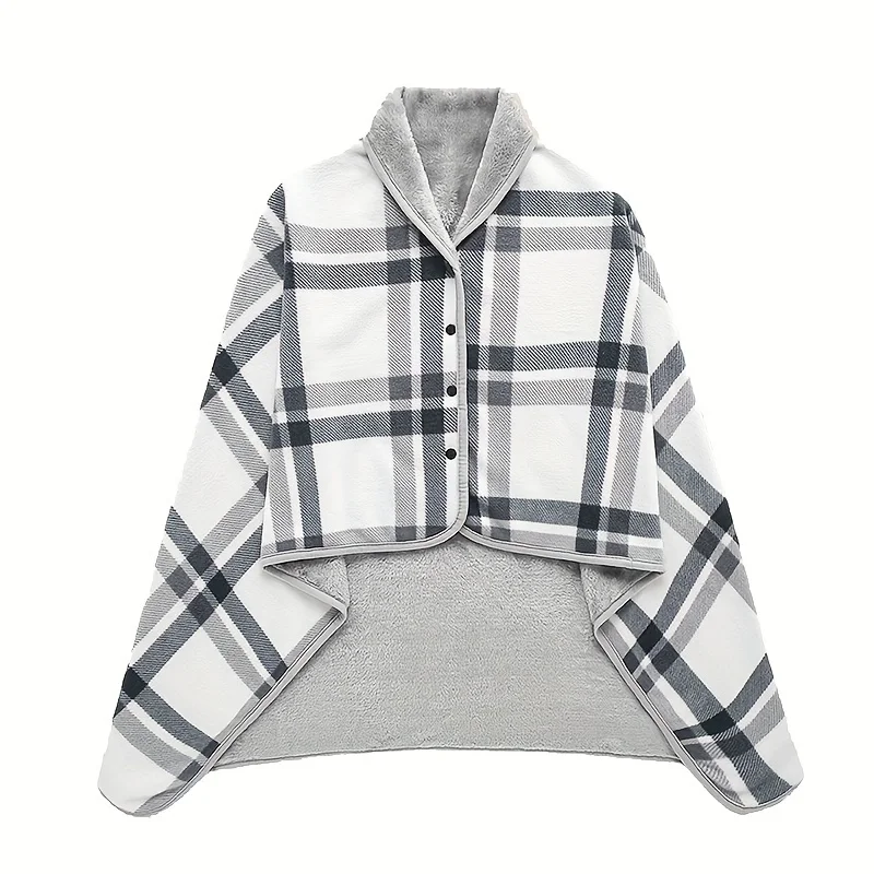 Poncho Châle Polaire Gris blanc en Flanelle Douce – Couverture d'Épaule Portable pour le Bureau et la Détente