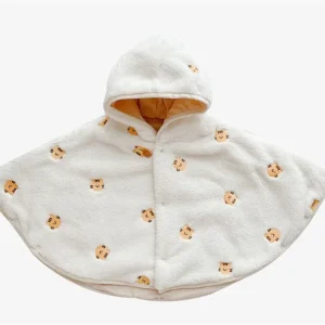 Cape d’hiver bébé Blanche Tigre avec capuche en velours corail à motif – manteau chaud unisexe 1 à 3 ans
