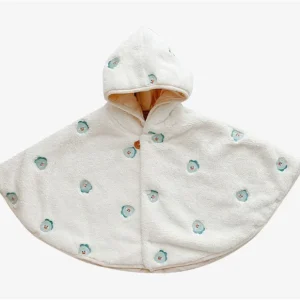 Cape d’hiver bébé Blanche Dinausore avec capuche en velours corail à motif – manteau chaud unisexe 1 à 3 ans