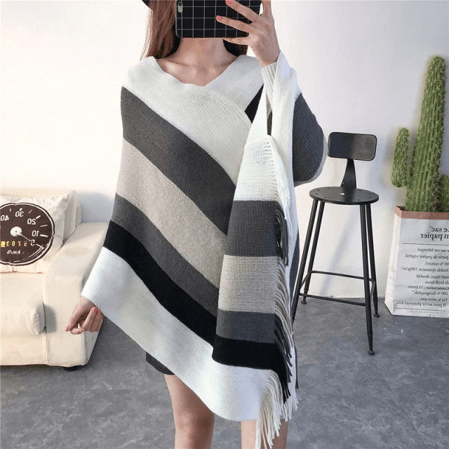 poncho femme rayé