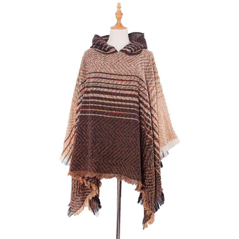 Poncho à franges rayures femme