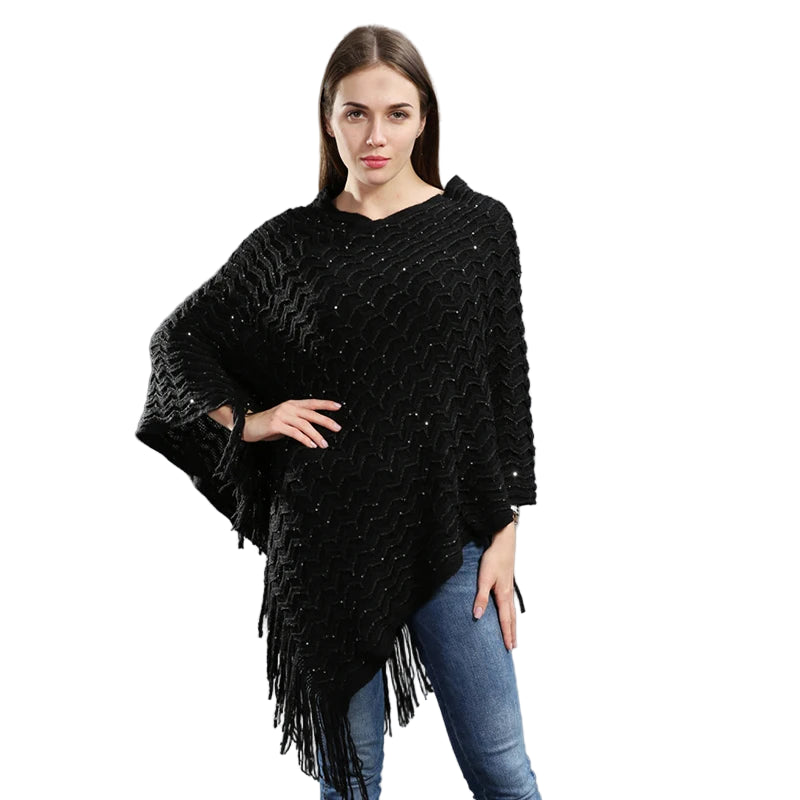 poncho paillettes tricot