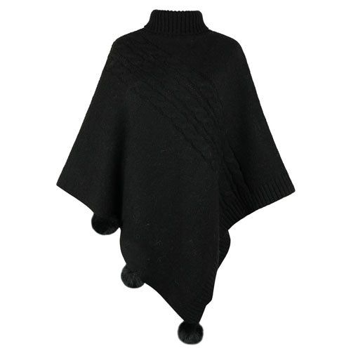 Poncho Long-Femme avec pompons