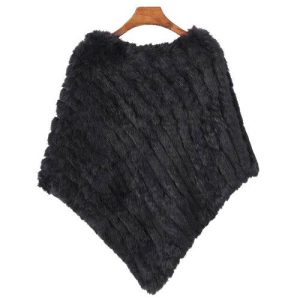 poncho rayée-fourrure femme