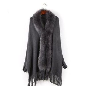 pull fourrure poncho coton