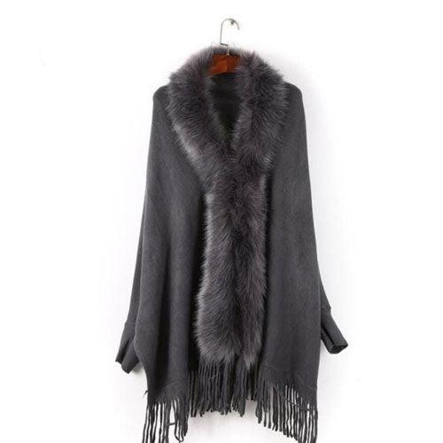 pull fourrure poncho coton